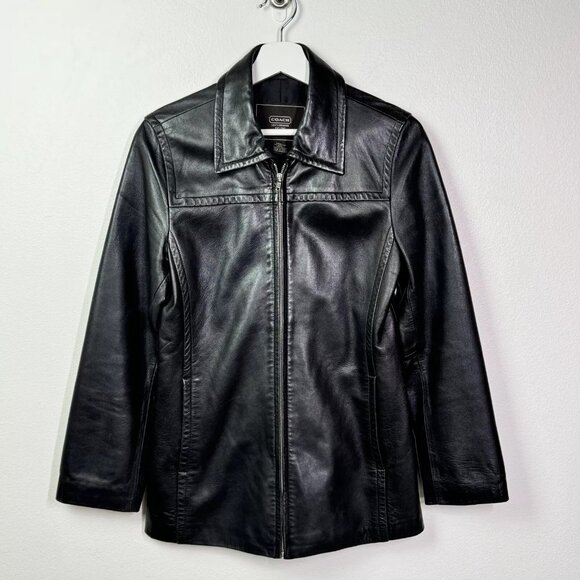 Coach Black Leather Jacket - Picture 1 of 10